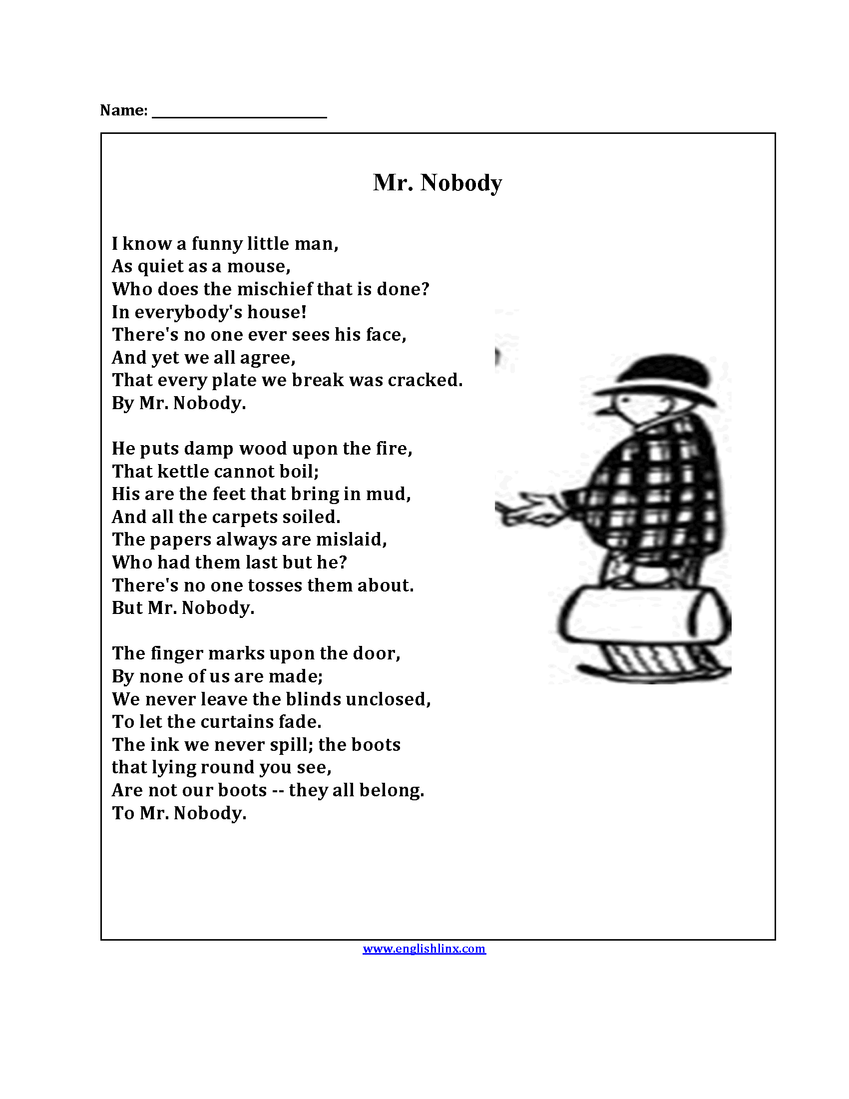 Mr Nobody Poem Exercise With Answers Exercise Poster